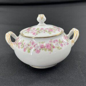 Limoge‎ C Ahrenfeldt Covered Sugar Bowl France Porcelain Roses Vintage
